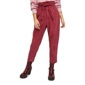 Free People Womens Red Faux Suede Belted Cropped Pants Size: 6 NWT